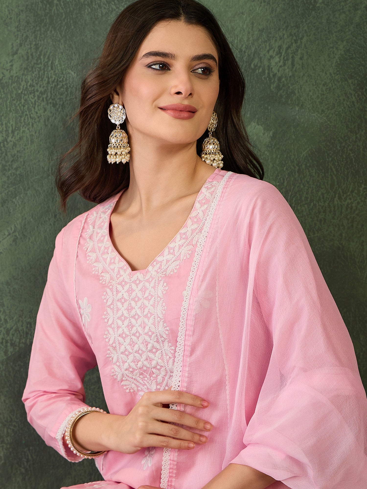 Gulnaar Blush Peach Embroidered Kurta Pant