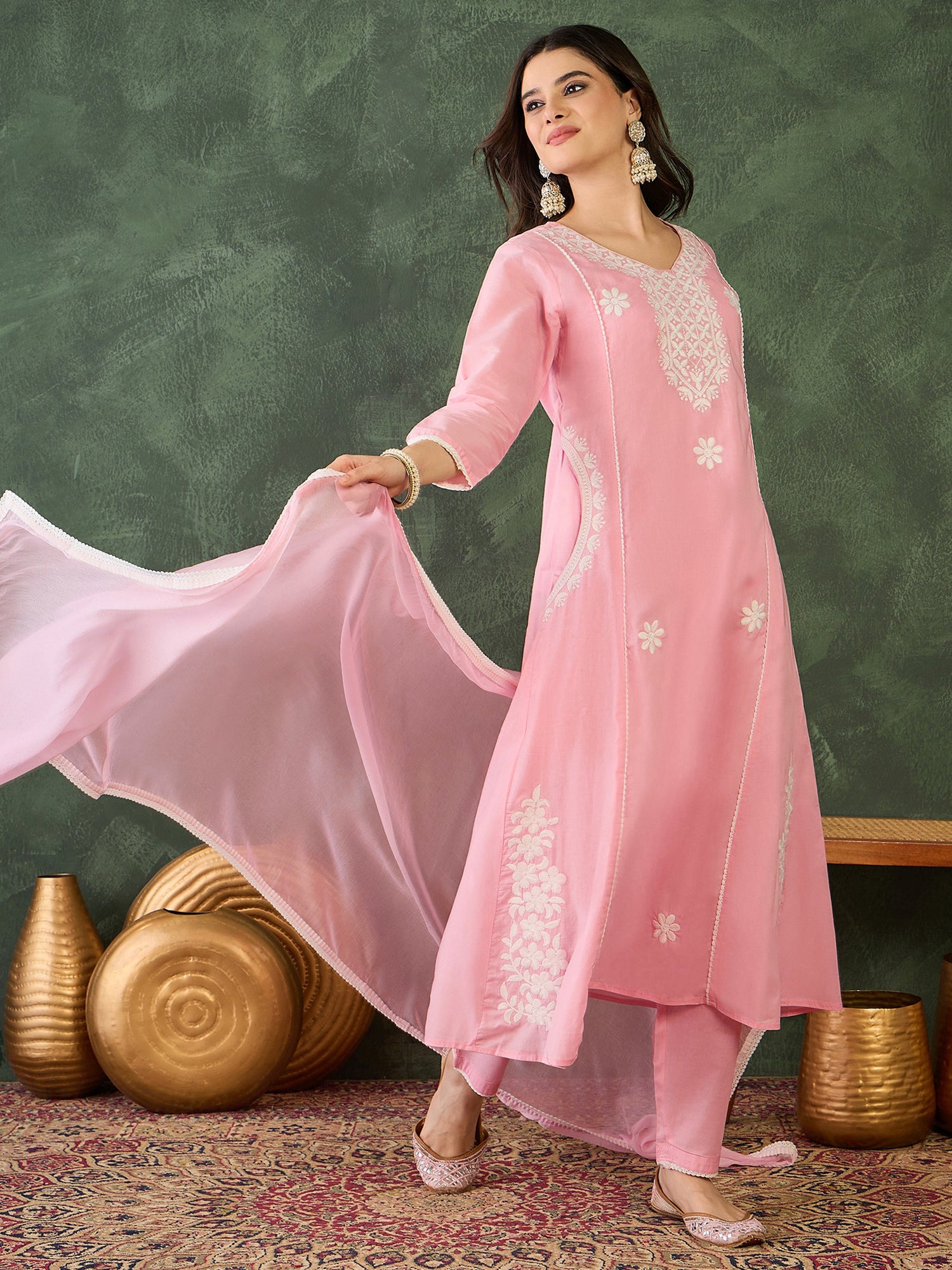 Gulnaar Blush Peach Embroidered Kurta Pant