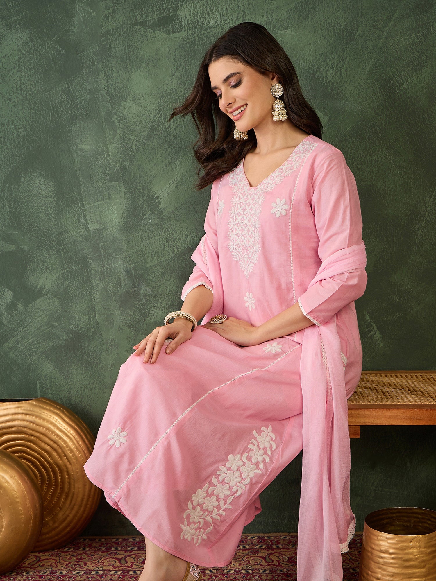 Gulnaar Blush Peach Embroidered Kurta Pant