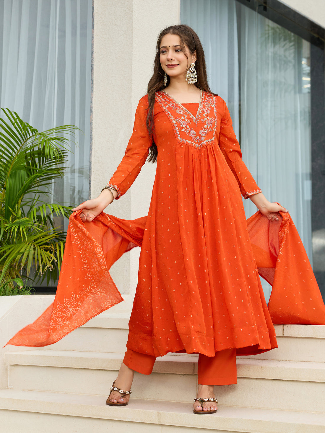 Sunset Bloom Embroidered Suit Sets