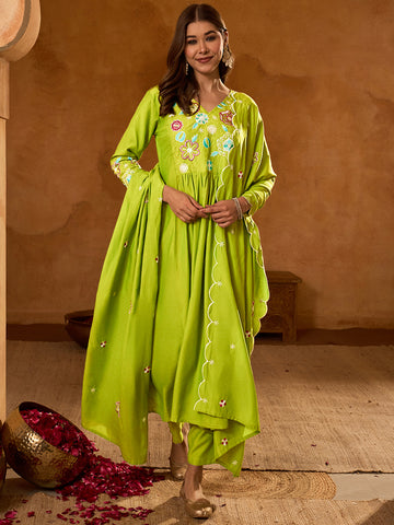 Liril Lime Green Embroidered Anarkali Kurta Set