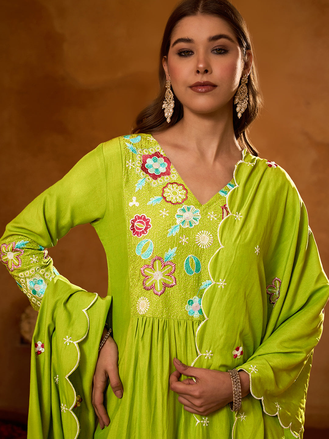 Liril Lime Green Embroidered Anarkali Kurta Set