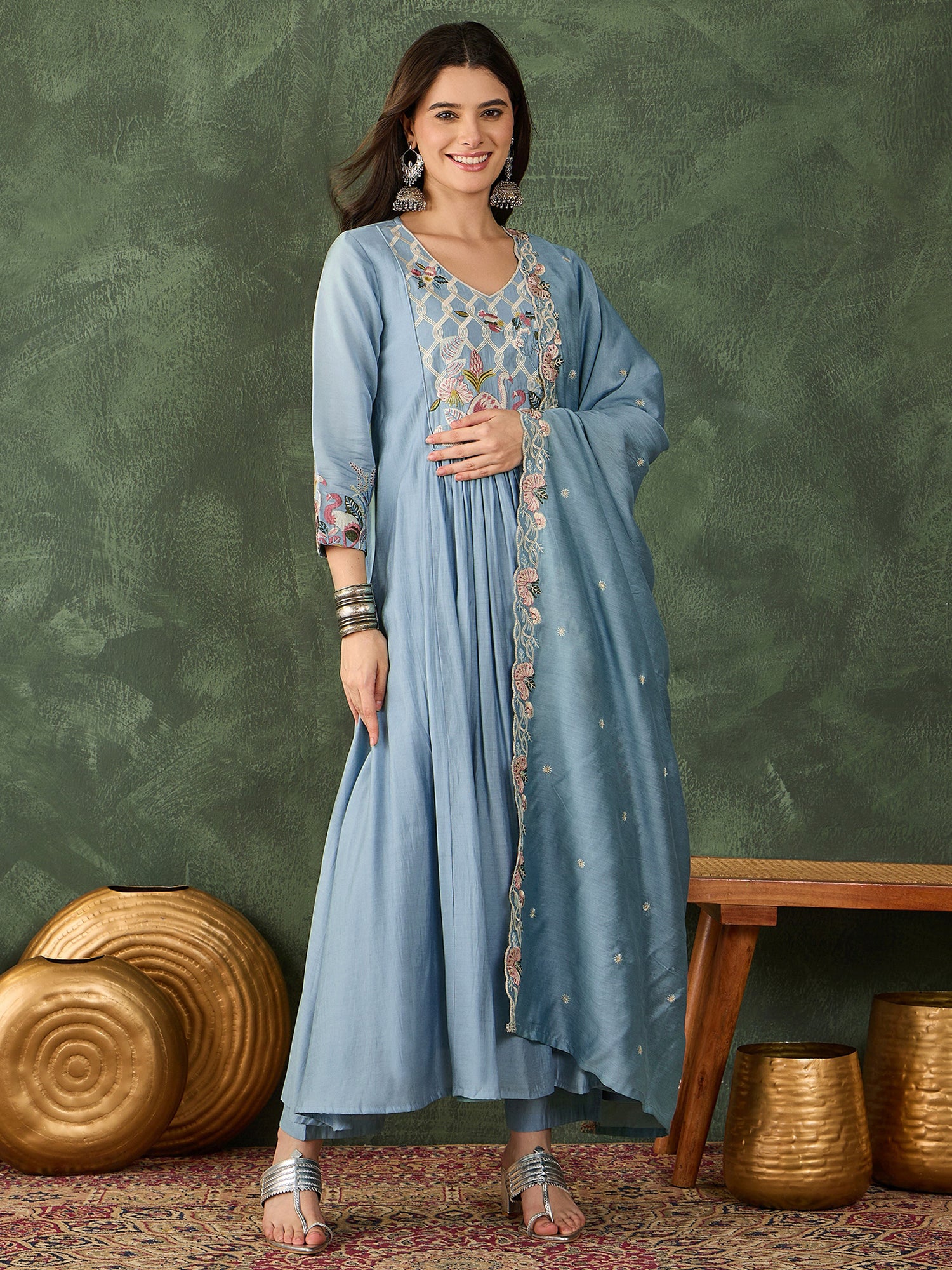 Sky Blue Embroidered Kurta Pant Set
