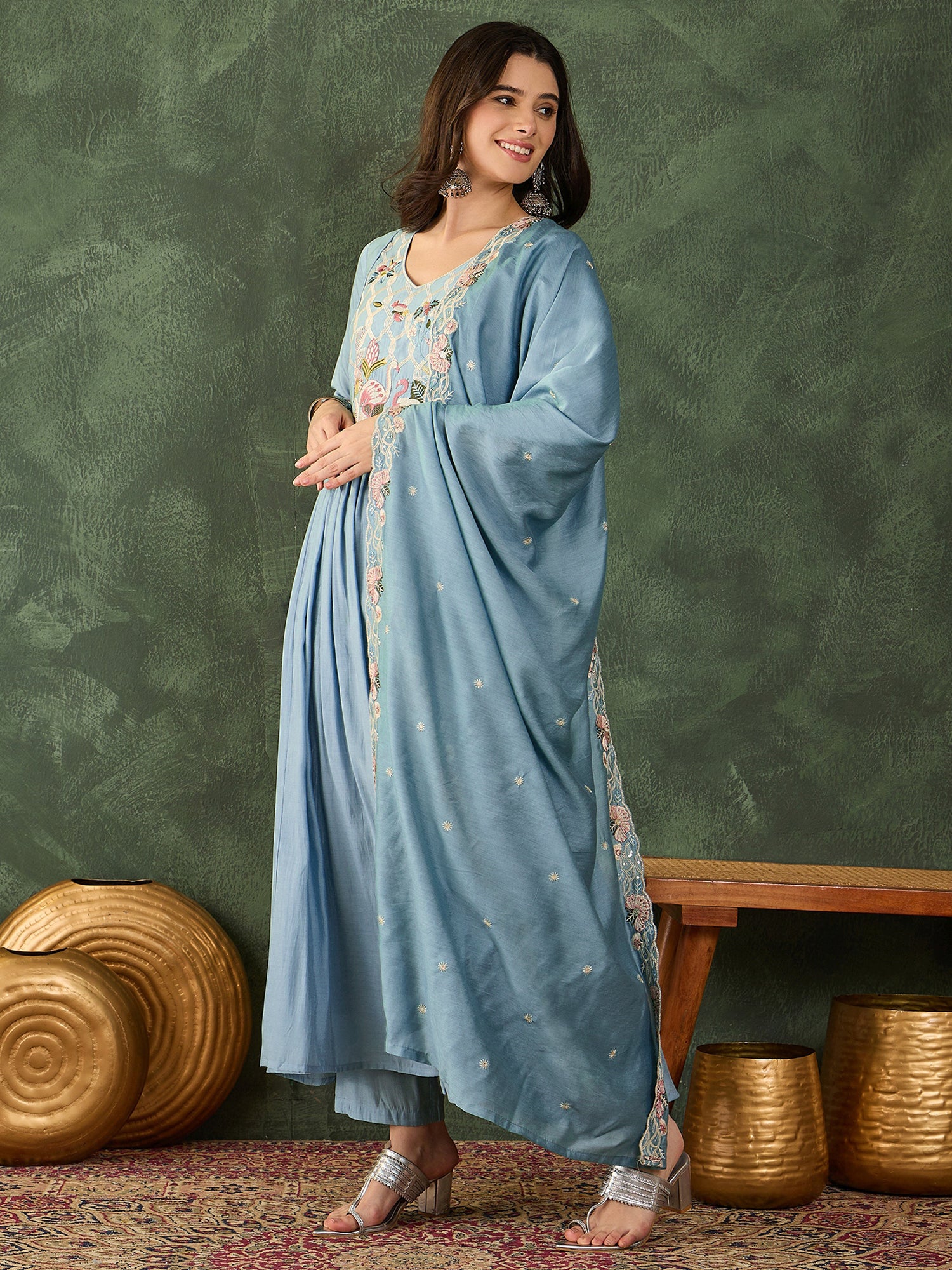 Sky Blue Embroidered Kurta Pant Set
