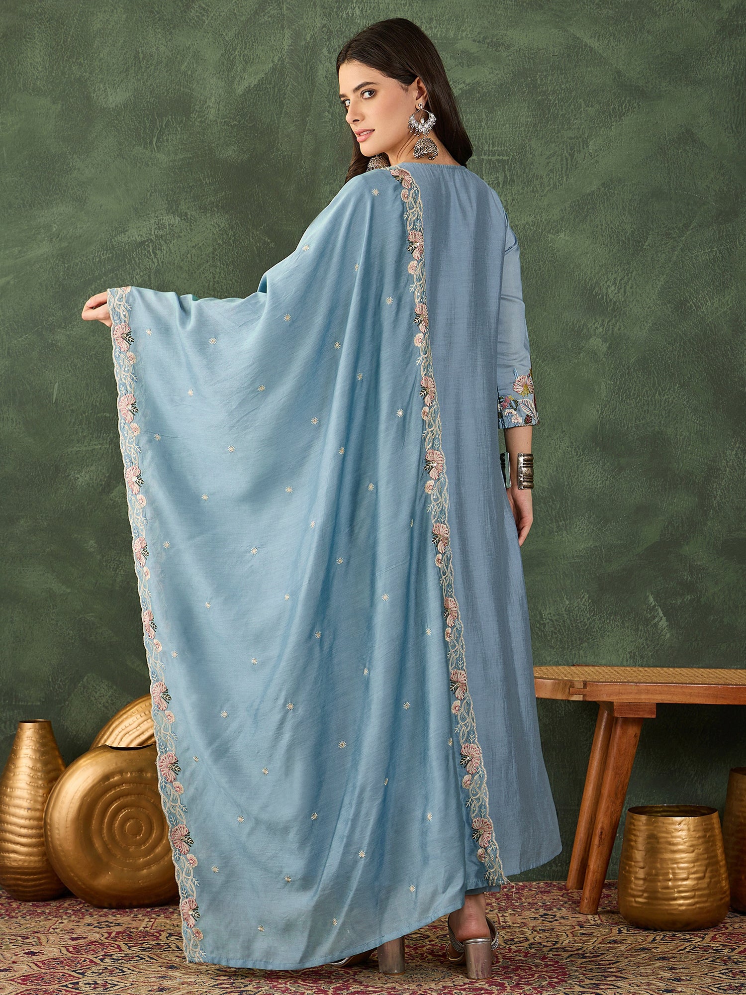 Sky Blue Embroidered Kurta Pant Set