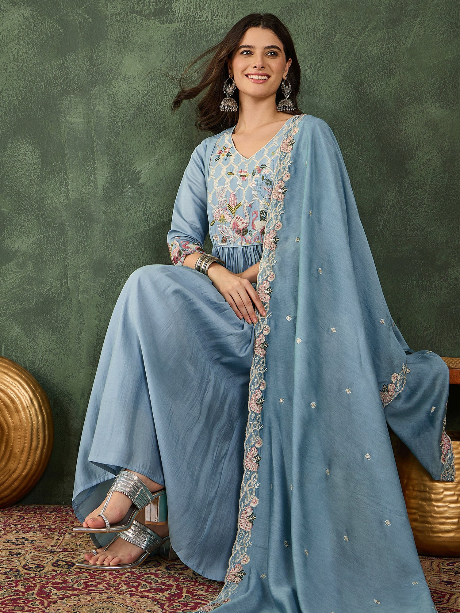 Sky Blue Embroidered Kurta Pant Set