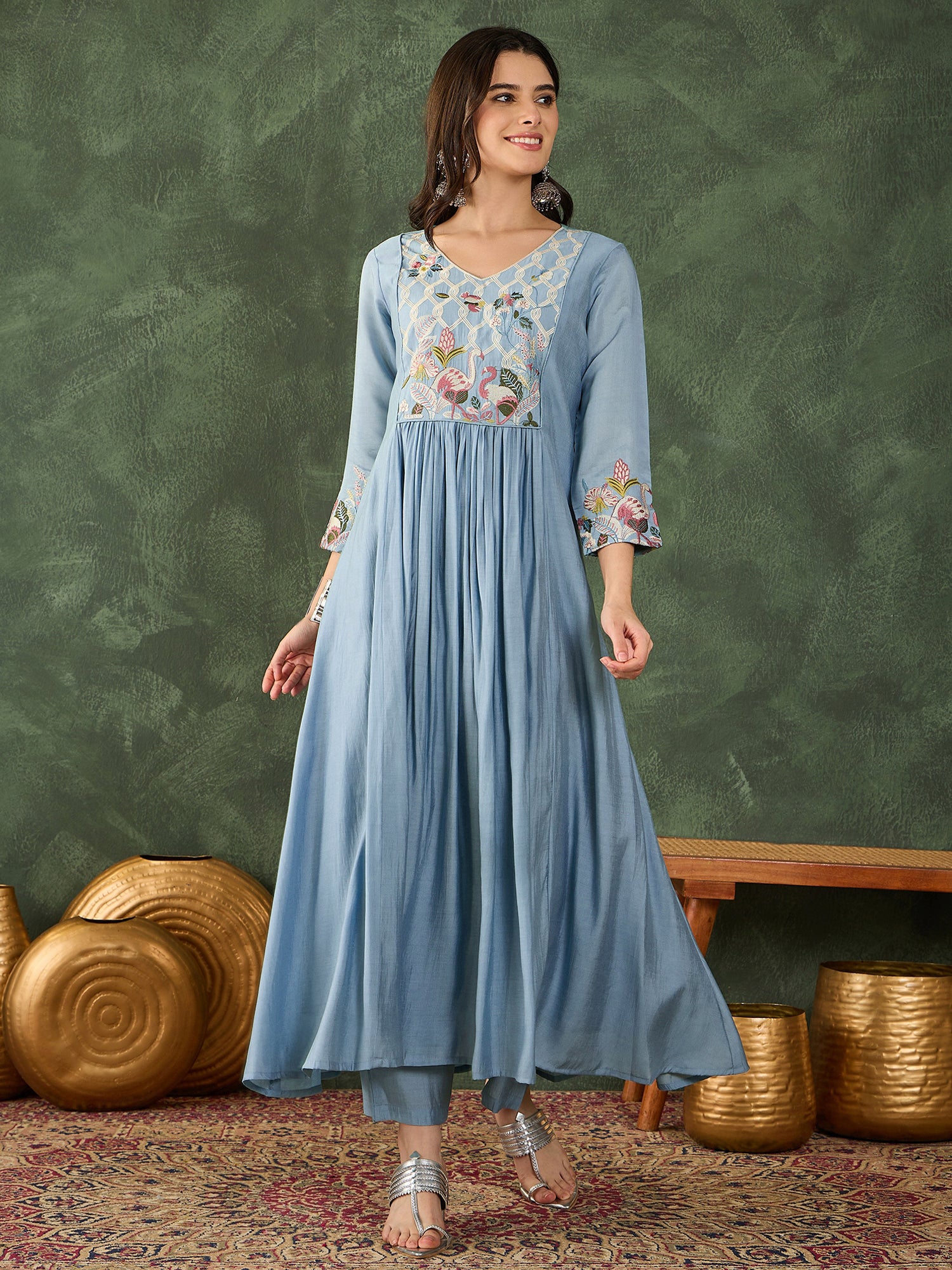 Sky Blue Embroidered Kurta Pant Set