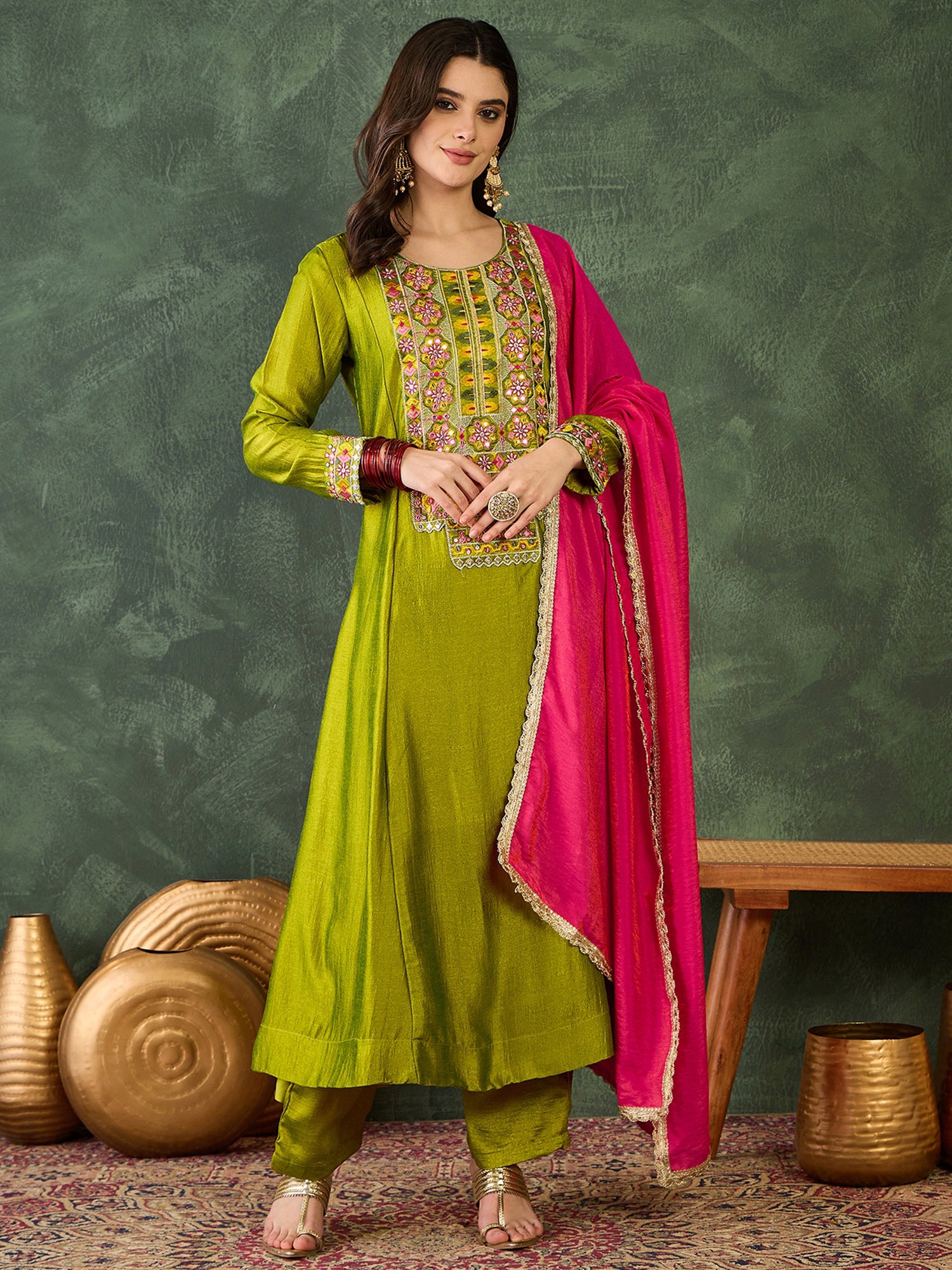 Liril Green Embroidered Kurta Pant Set