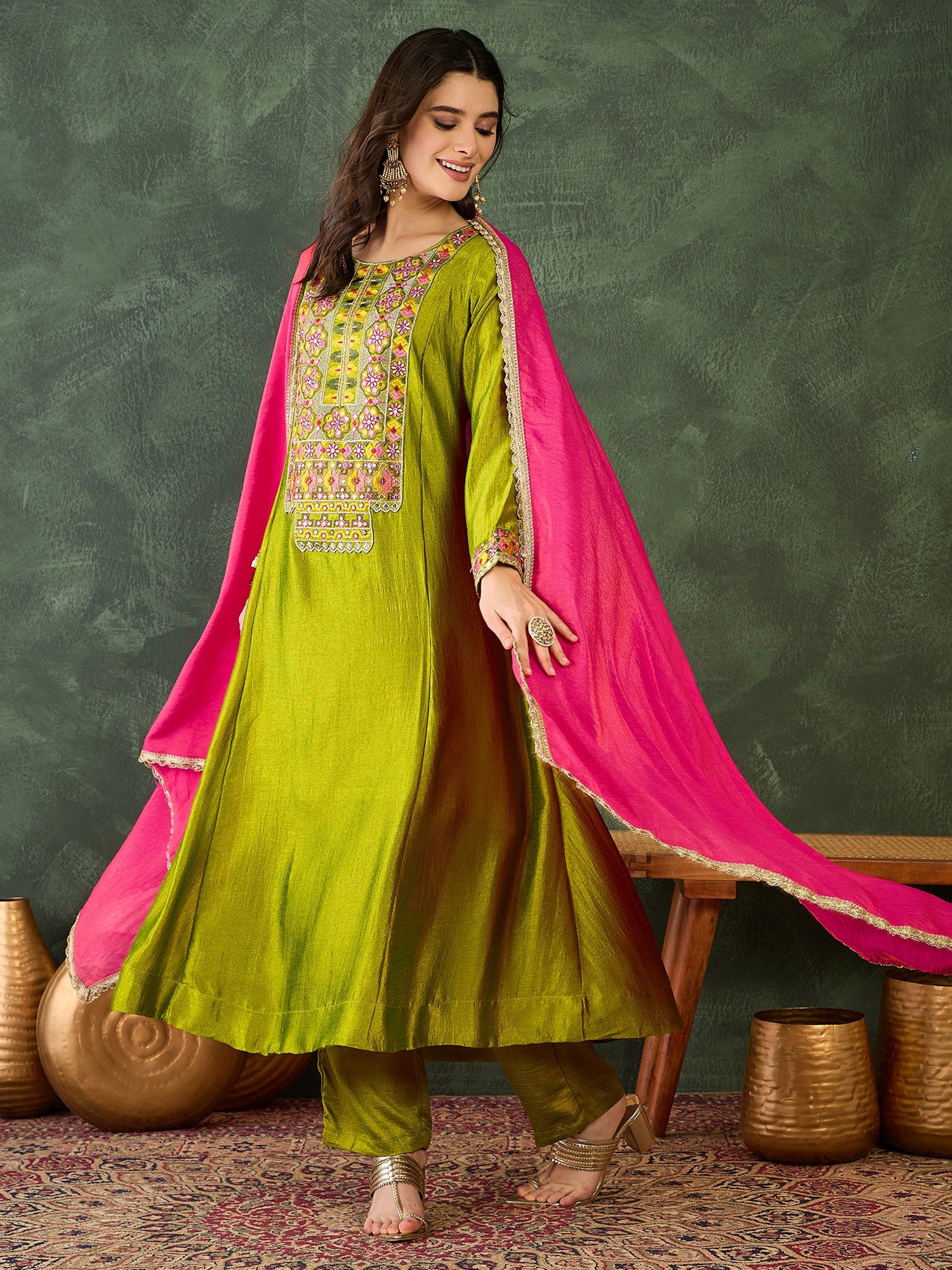 Liril Green Embroidered Kurta Pant Set