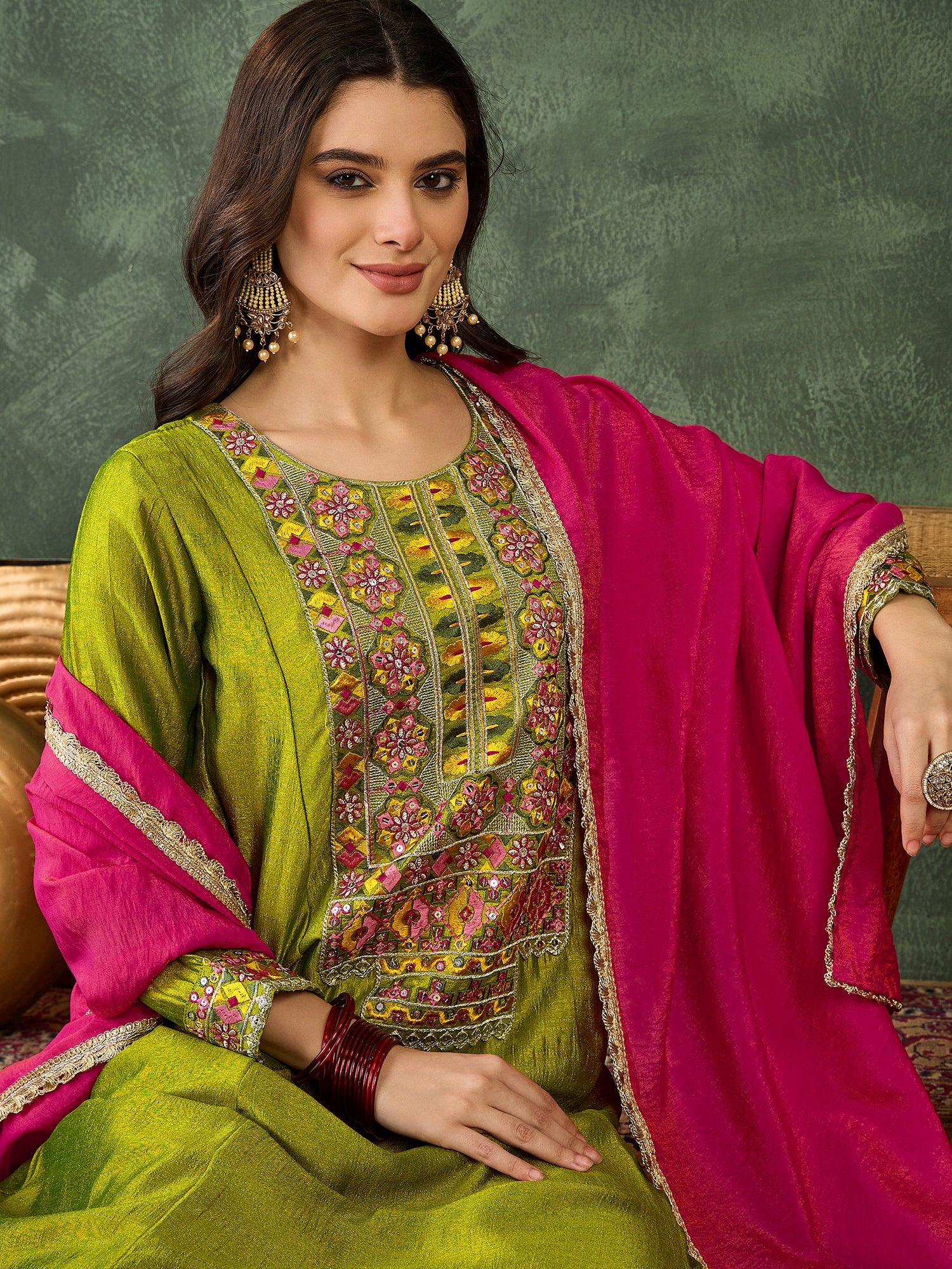 Liril Green Embroidered Kurta Pant Set