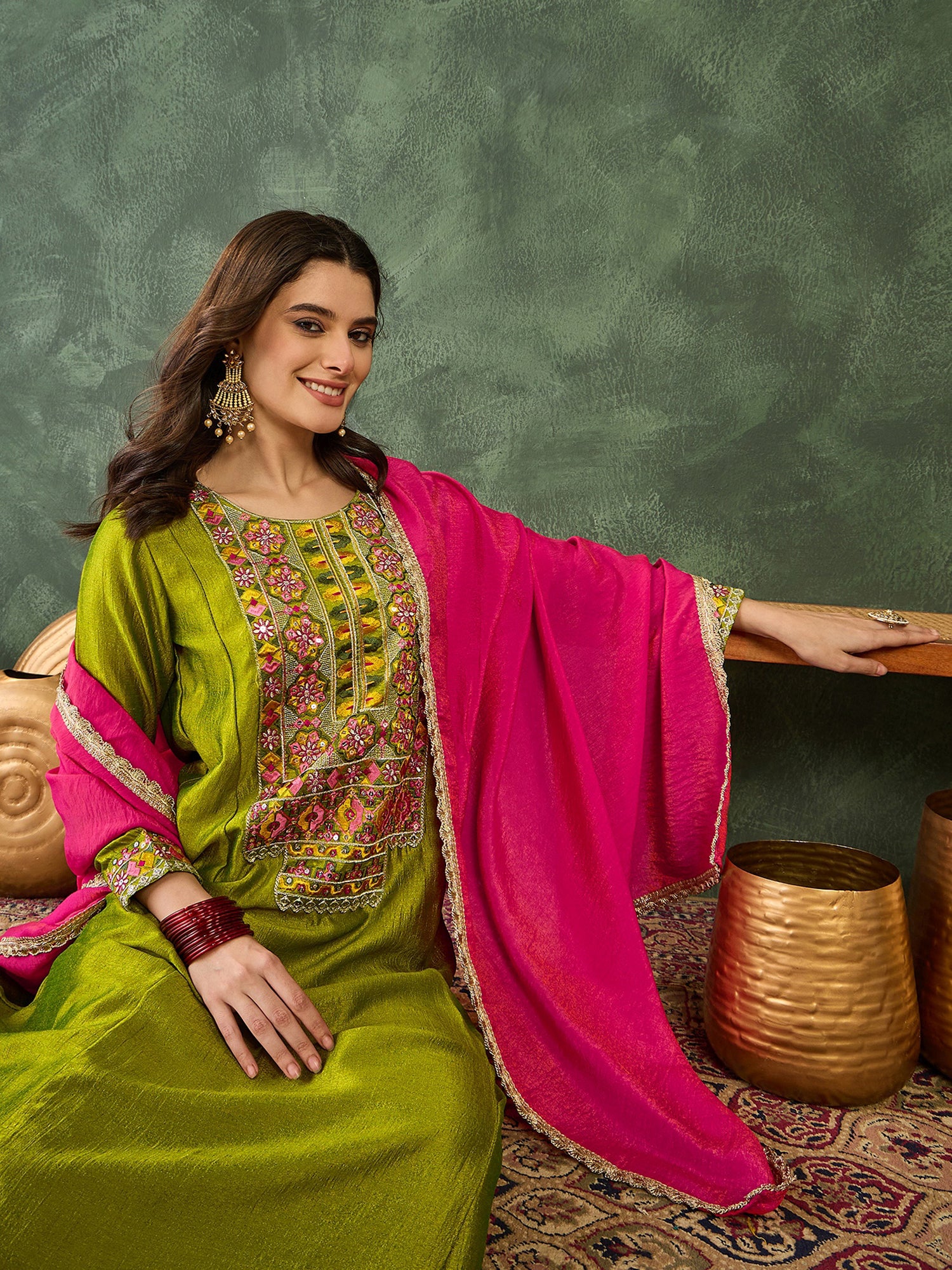 Liril Green Embroidered Kurta Pant Set
