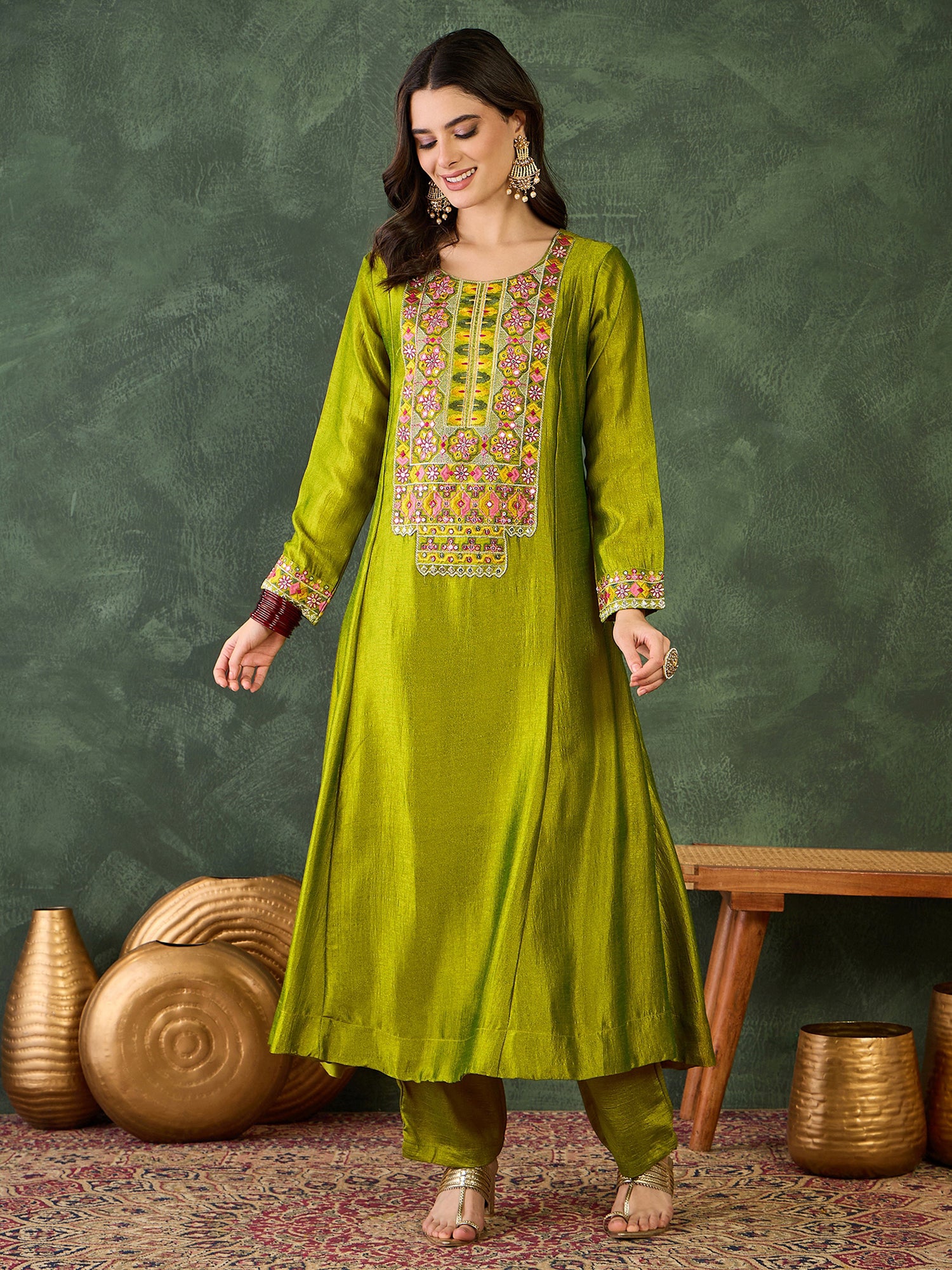Liril Green Embroidered Kurta Pant Set