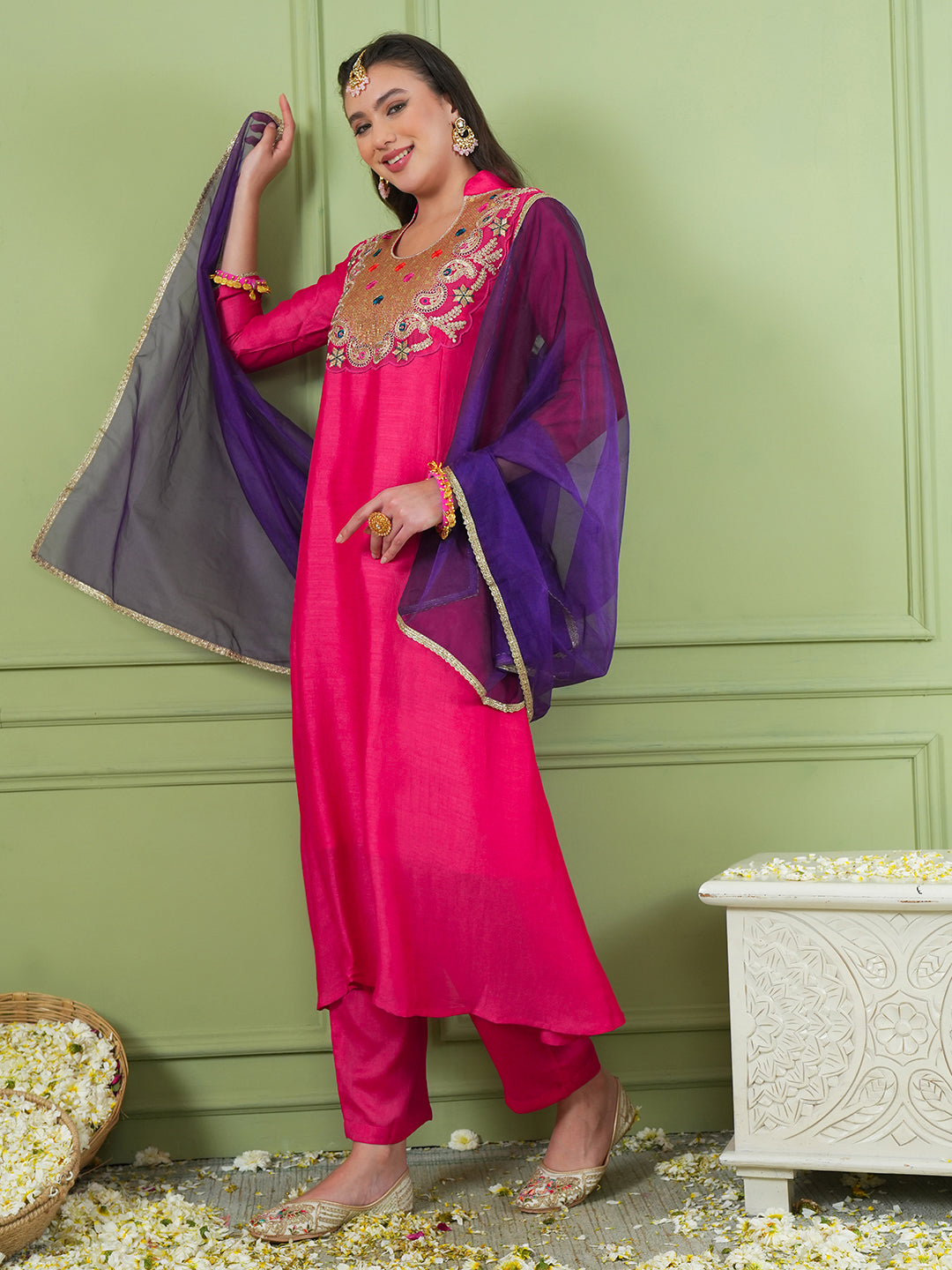 Rani Pink Silk Flared Suit Sets