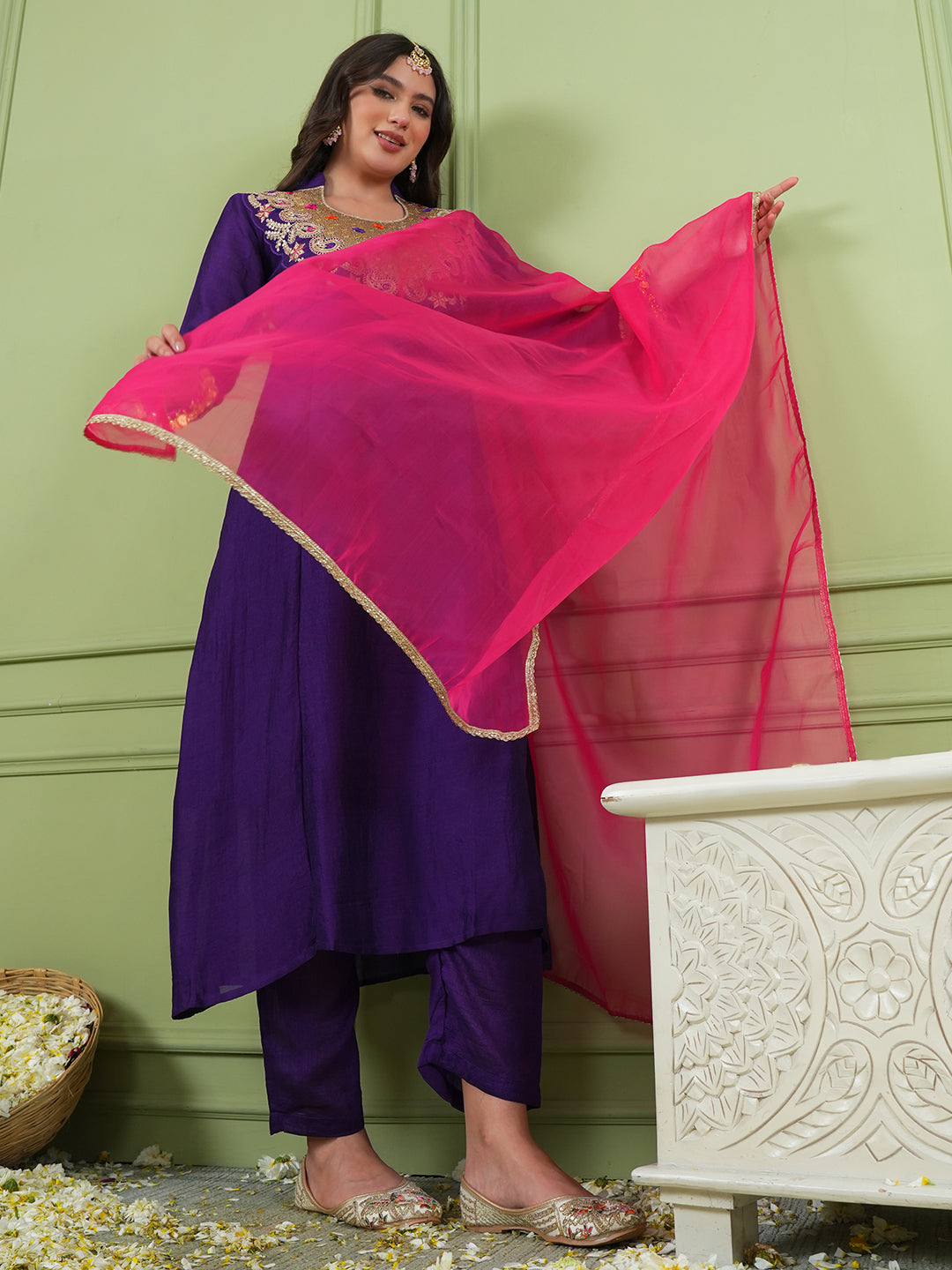 Violet Silk Flared Kurta Set