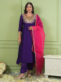 Violet Silk Flared Kurta Set