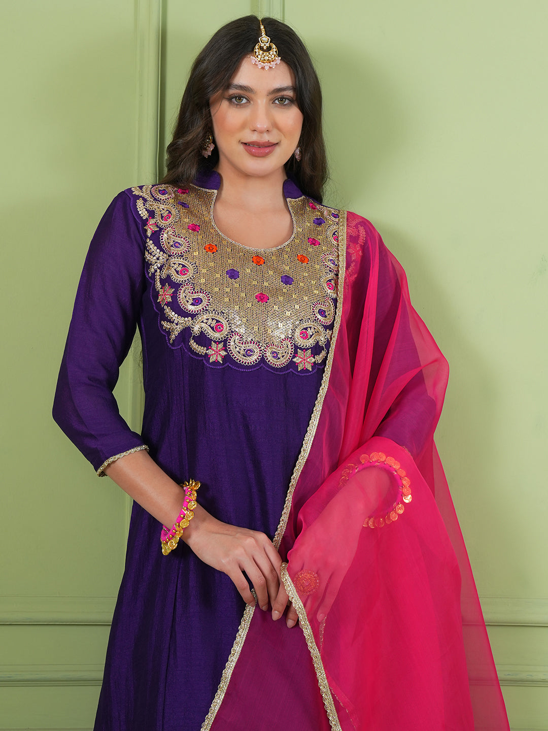 Violet Silk Flared Kurta Set