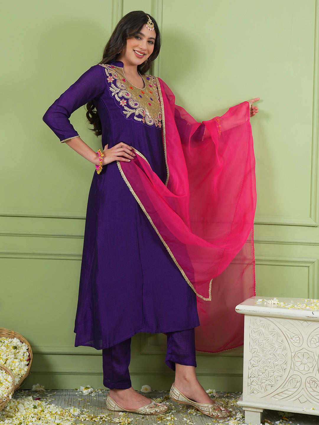 Violet Silk Flared Suit Sets