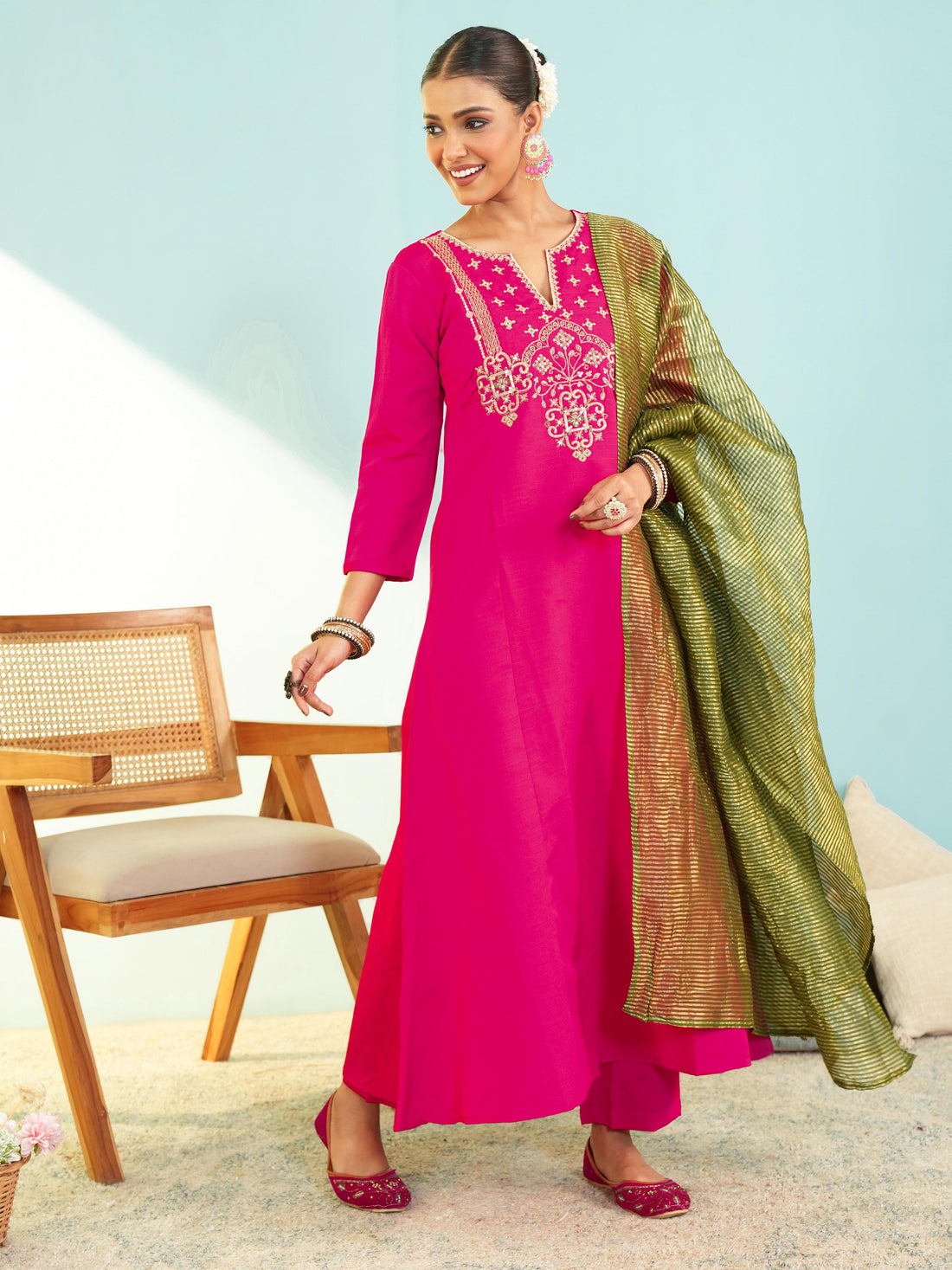 Gajri Silk Embroidered Suit Sets