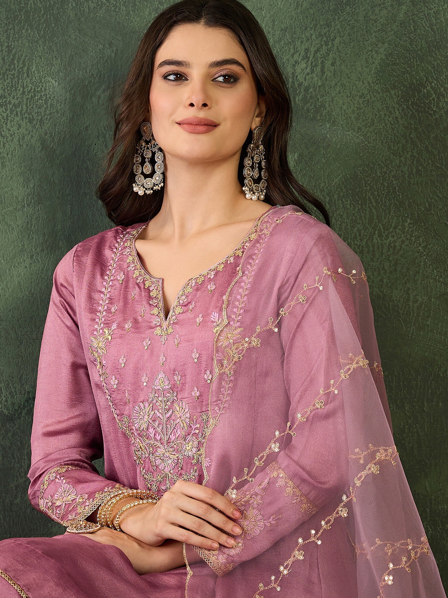 Onion Pink Silk Embroidered Kurta Set