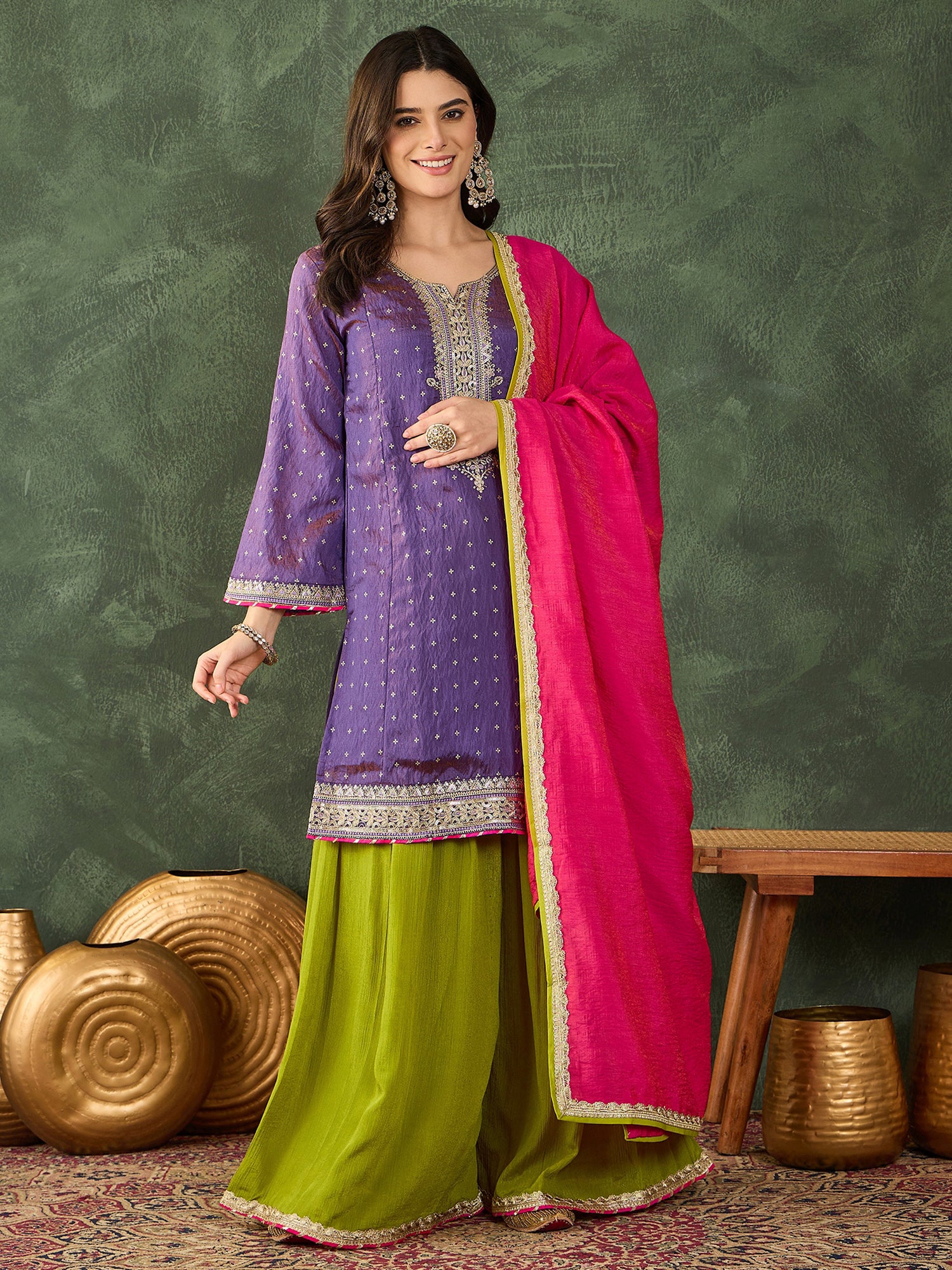 Lavender Embroidered Kurta Palazzo Set