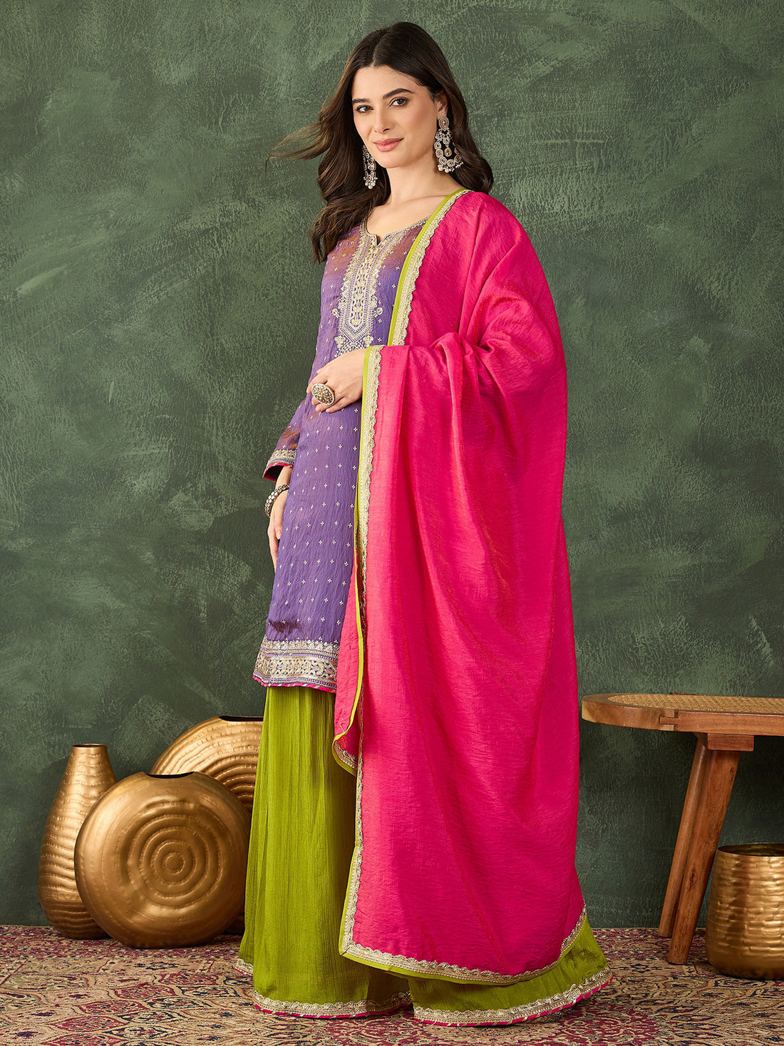 Lavender Embroidered Kurta Sharara Set