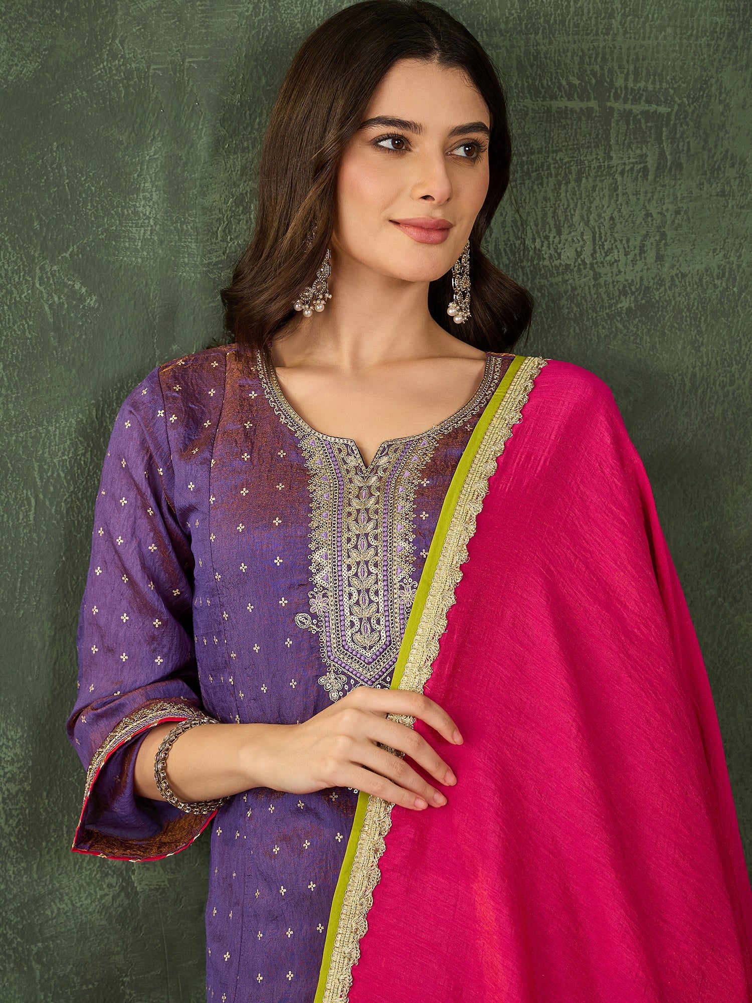 Lavender Embroidered Kurta Palazzo Set