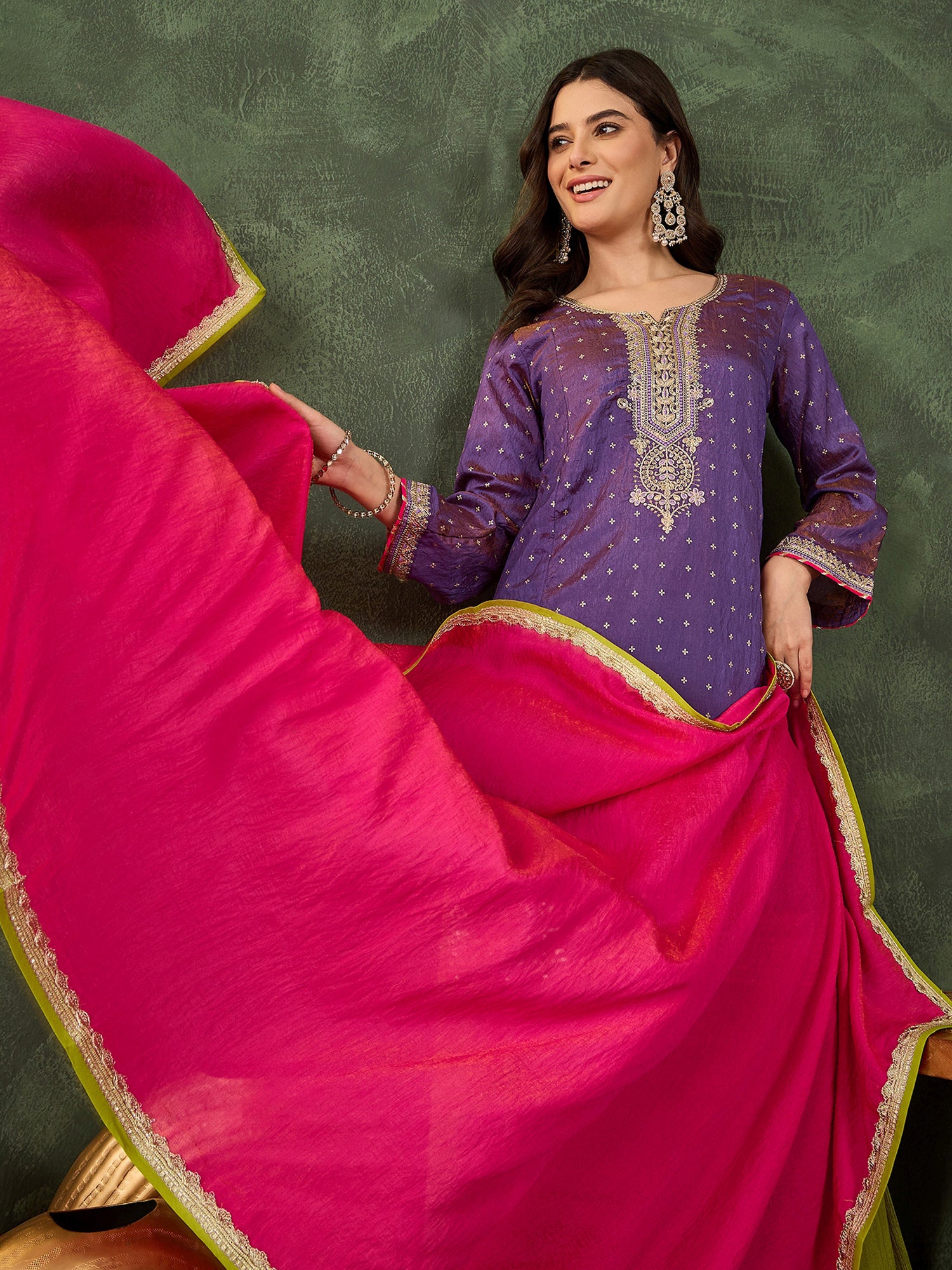 Lavender Embroidered Kurta Palazzo Set