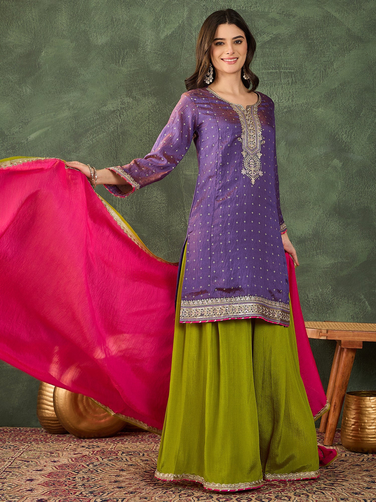 Lavender Embroidered Kurta Palazzo Set