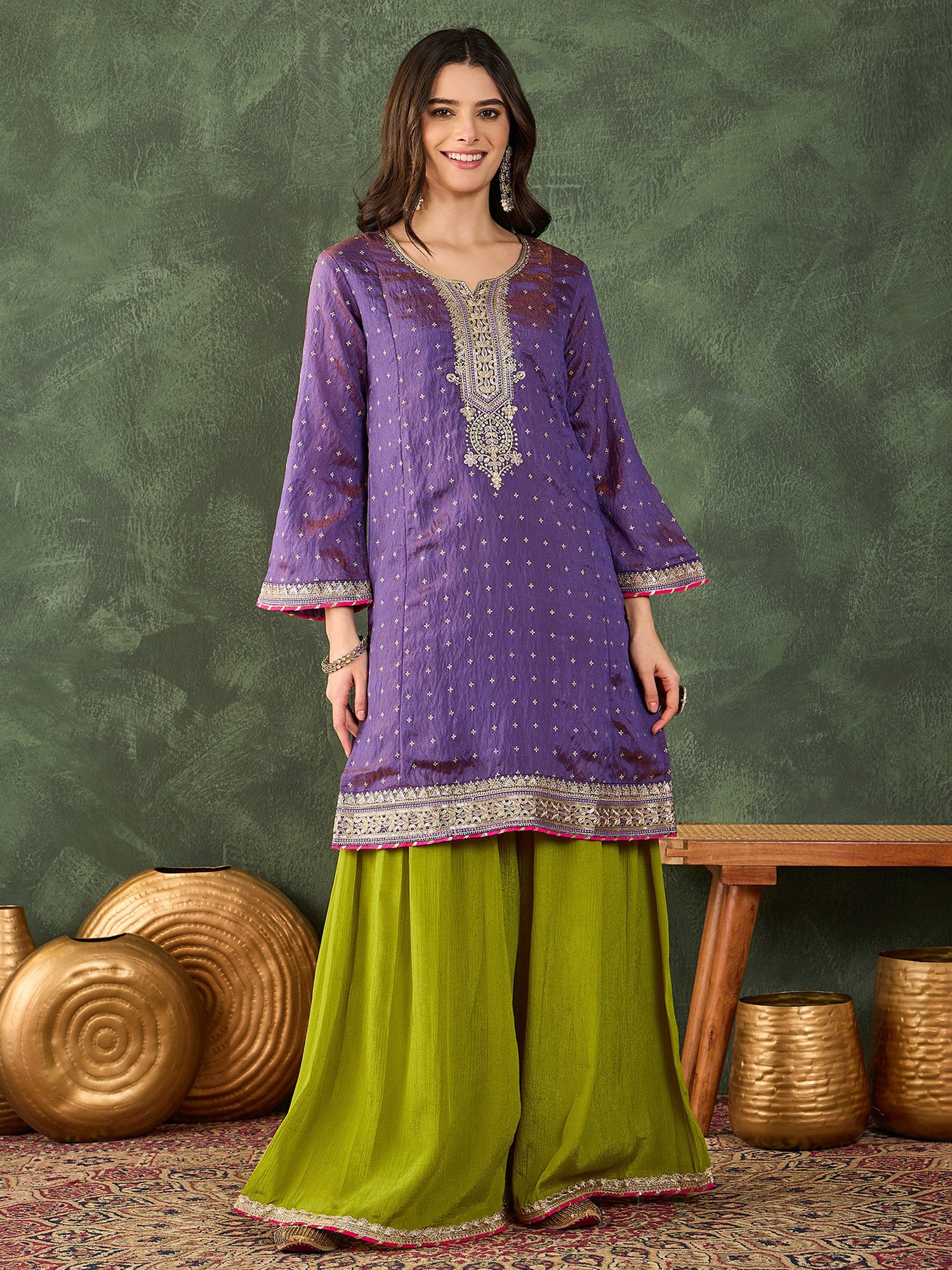 Lavender Embroidered Kurta Palazzo Set
