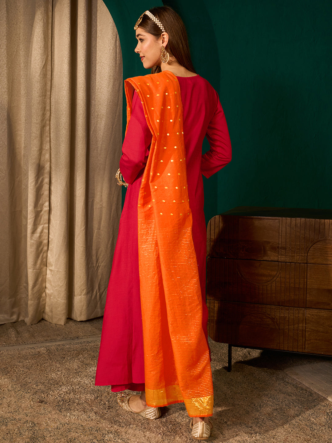 Red Silk Flared Anarkali Kurta Set