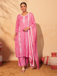 Peach Cotton Embroidered Kurta Set