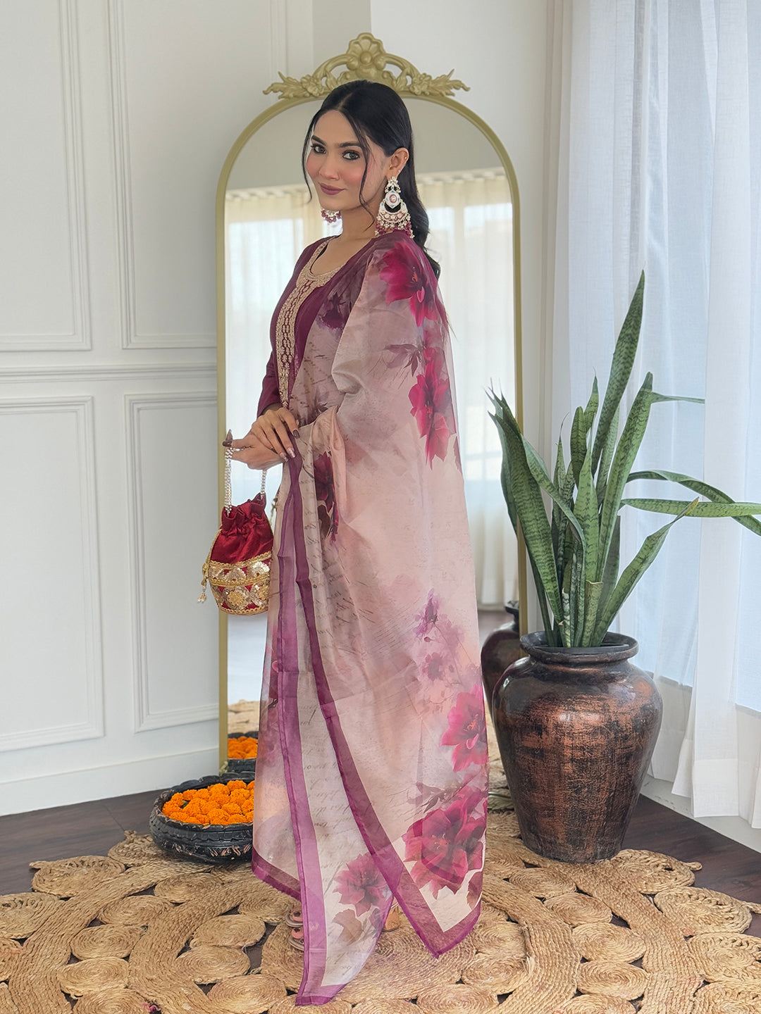 Wine Elegance Viscose Silk Kurta Set