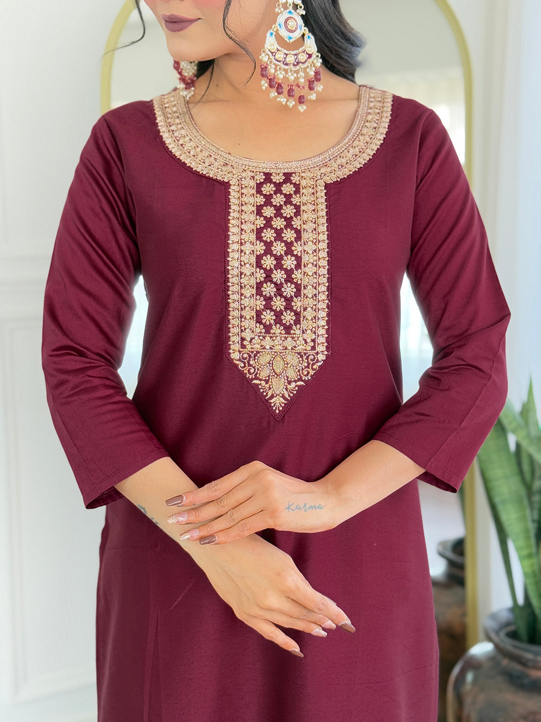 Wine Elegance Viscose Silk Kurta Set