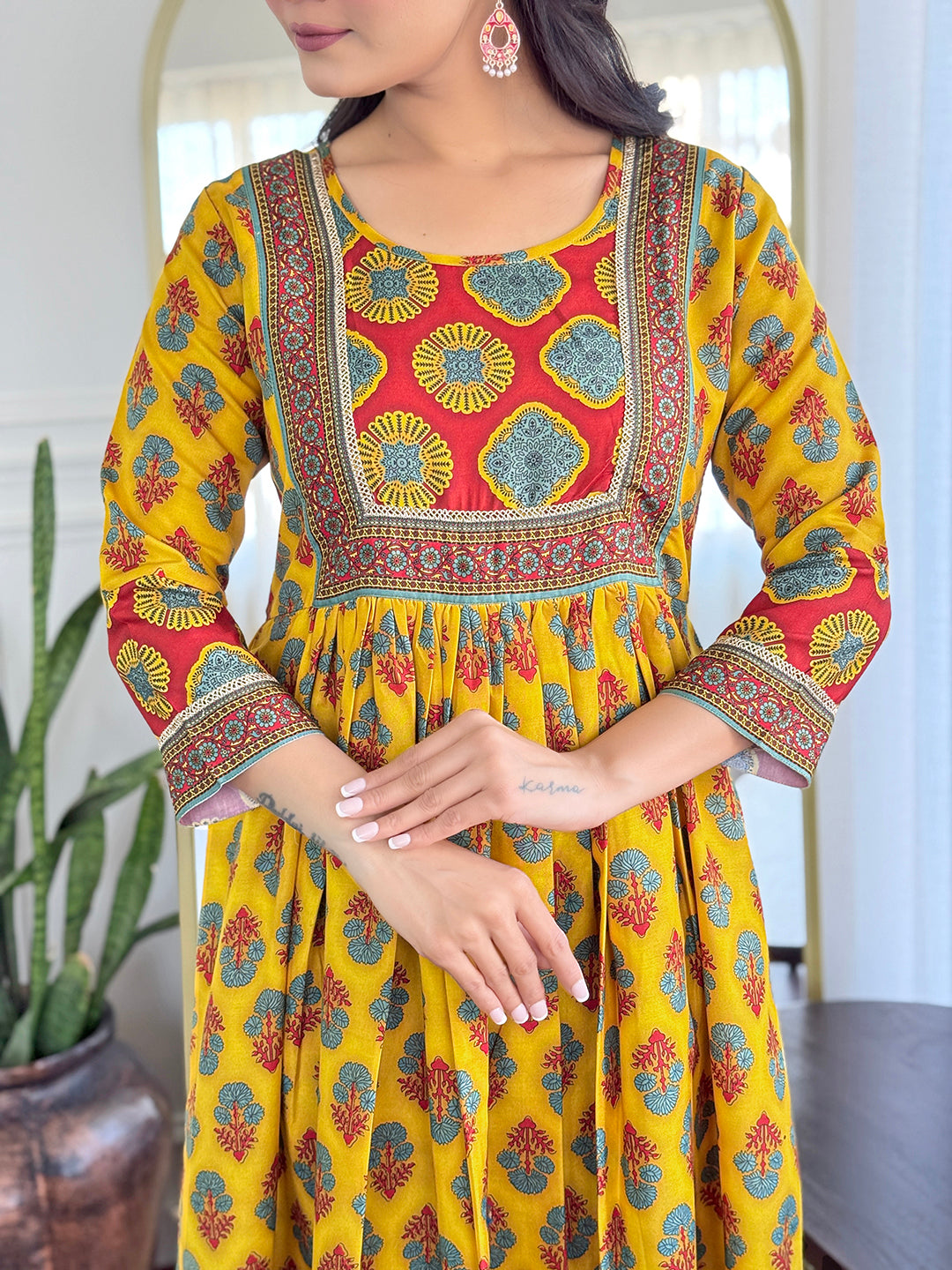 Vibrant Yellow Floral Anarkali Salwar Suit Set