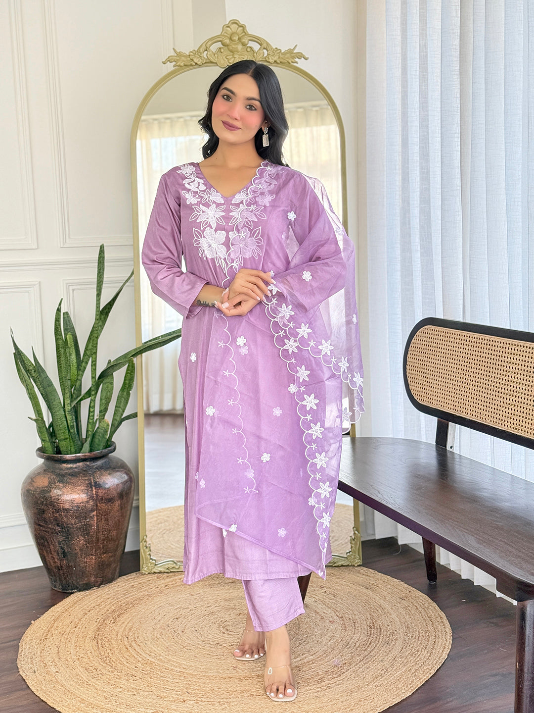 Pastel Lavender Chanderi Silk Salwar Suit Set