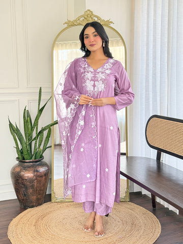 Pastel Lavender Chanderi Silk Salwar Suit Set