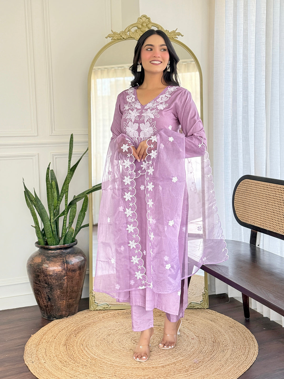 Pastel Lavender Chanderi Silk Salwar Suit Set