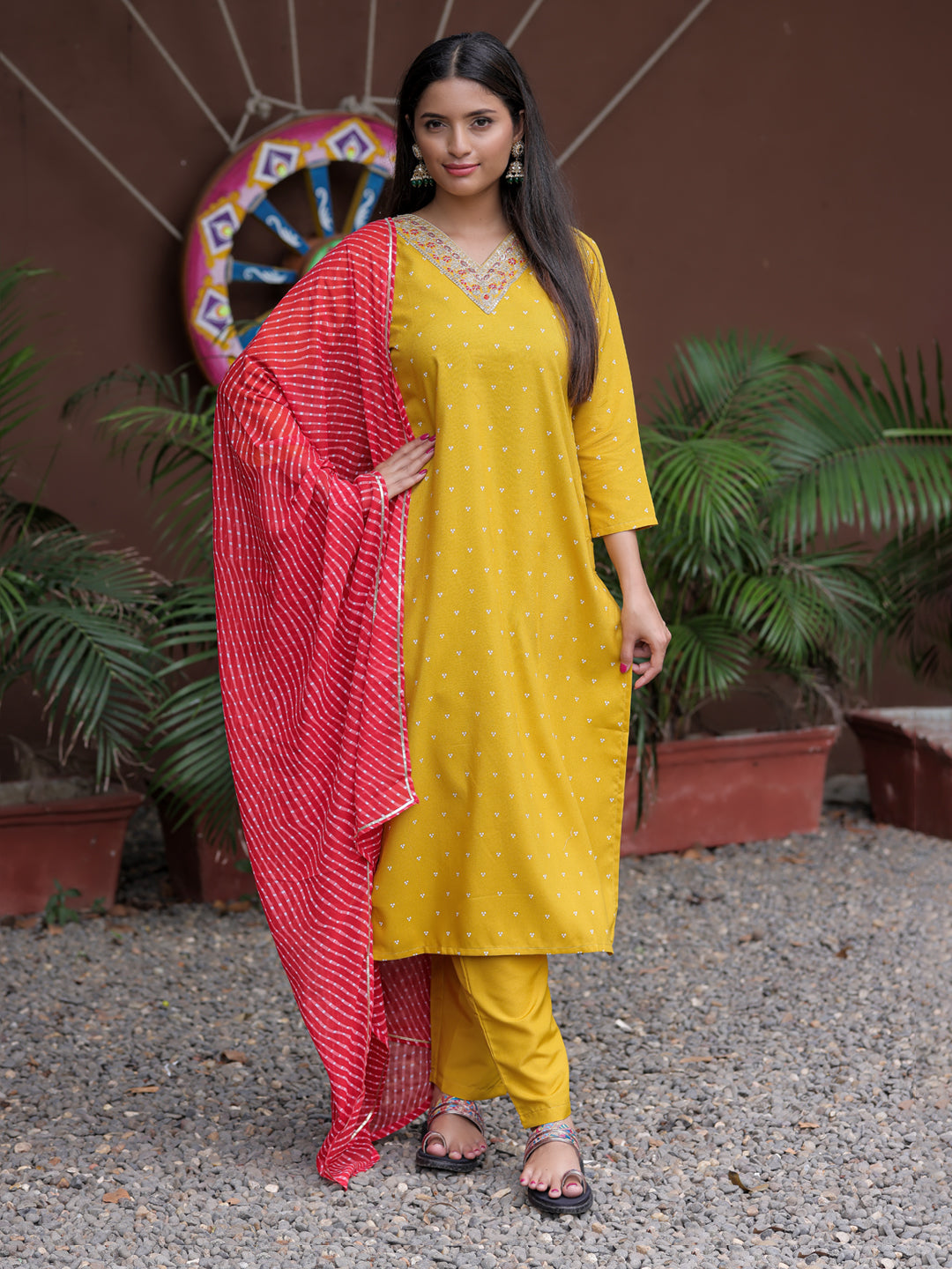 Yellow Embroidered Kurta Pant Set