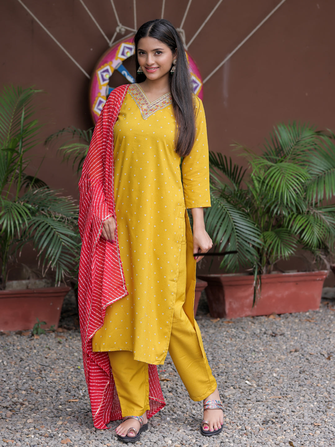 Yellow Embroidered Kurta Pant Set