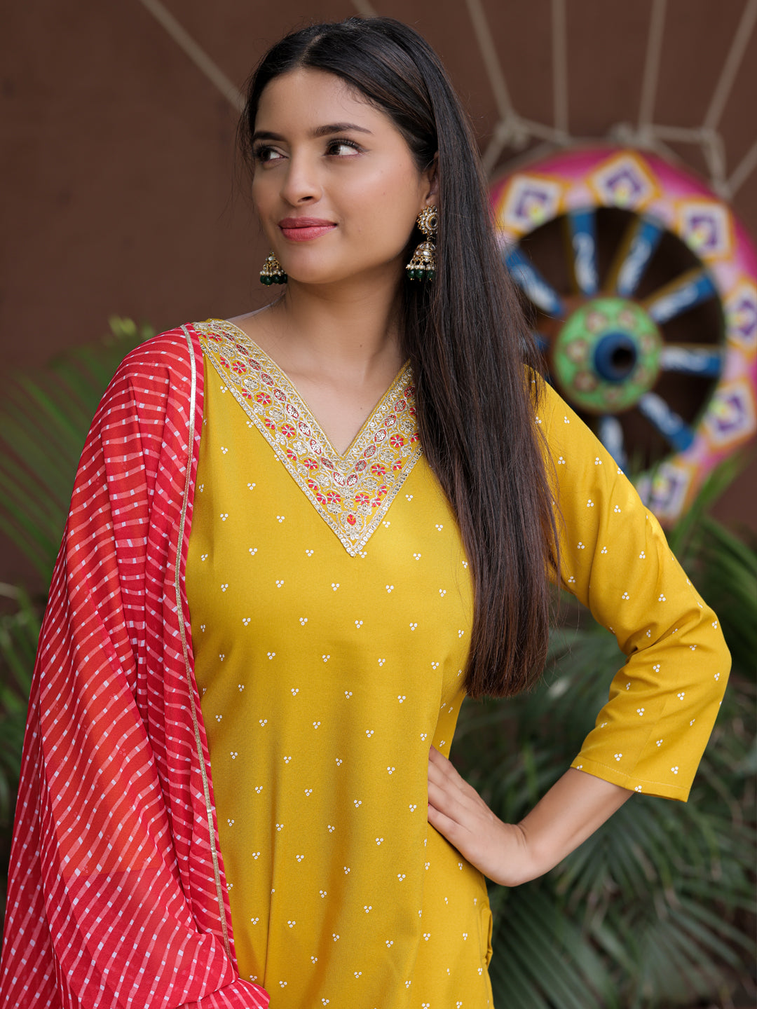 Yellow Embroidered Kurta Pant Set