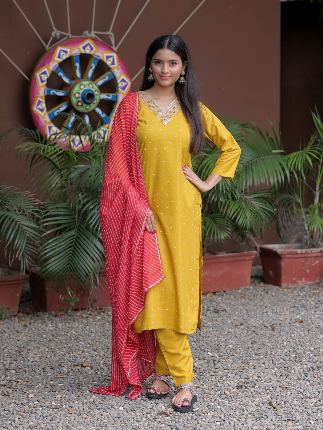 Yellow Embroidered Kurta Pant Set