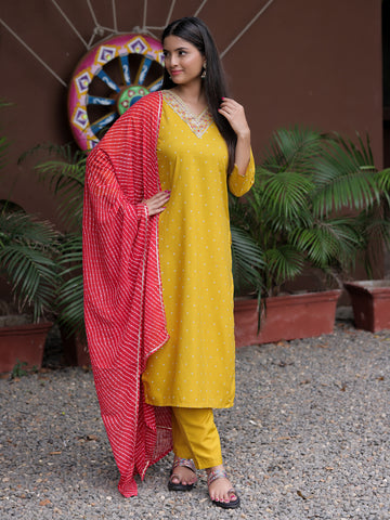 Yellow Embroidered Kurta Pant Set