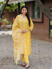 Yellow Embroidered Kurta Pant Set