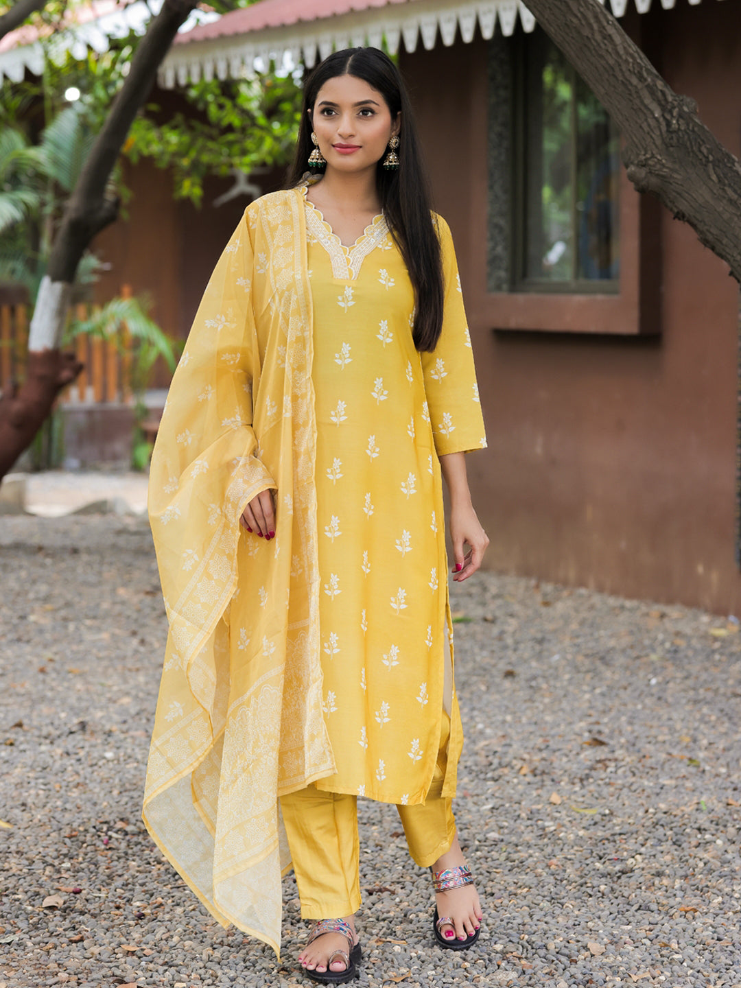 Yellow Embroidered Kurta Pant Set
