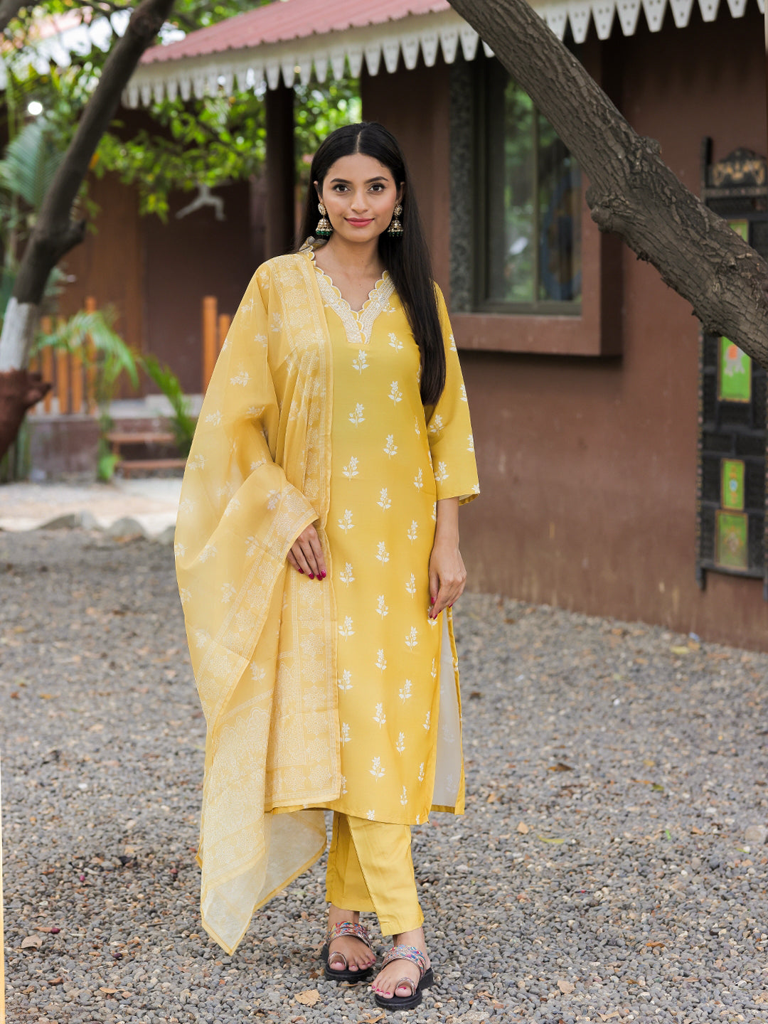 Yellow Embroidered Kurta Pant Set