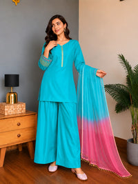Sky Blue Jacquard Work Embroidered Kurta Pant Set