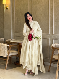 Elegant White Embroidered Anarkali Suit Set