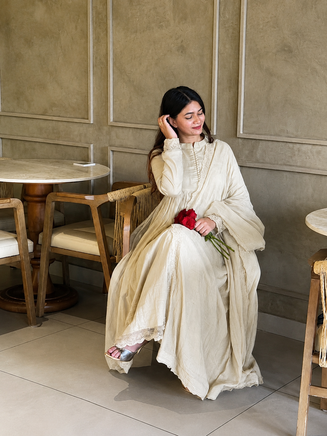 Elegant White Embroidered Anarkali Suit Set