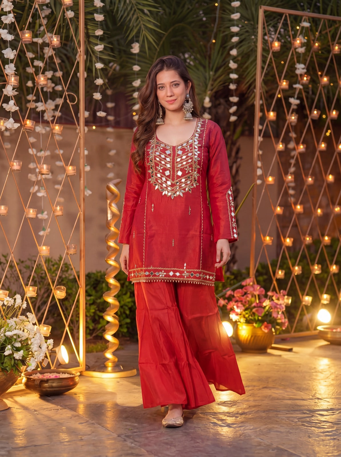 Royale Rust Orange Roman Silk Kurta Pant