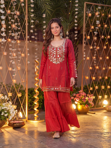 Royale Rust Orange Roman Silk Kurta Pant